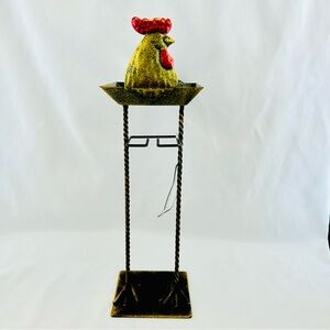 NEW!! DECOGLOW RUSTIC ROOSTER "CANDLE ON ROPE" STAND CANDLE HOLDER 11.5” TALL